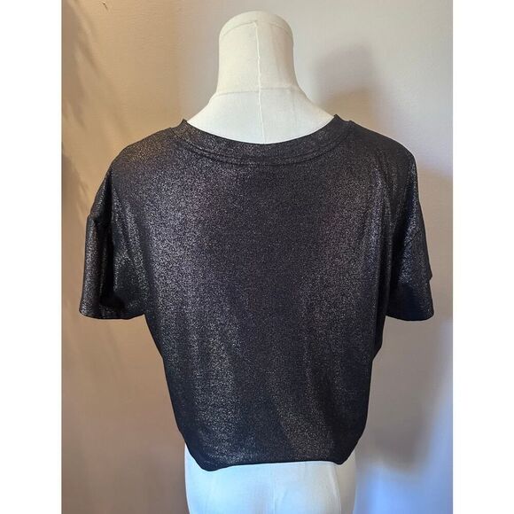 Victoria Secret Sport Black & Gold Shimmer Crop top Size XS Oversized - Picture 6 of 10